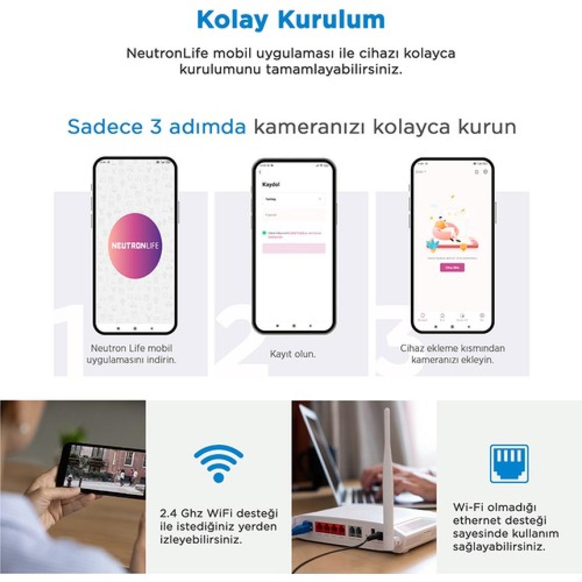 Neutron Gece Görüşlü LED Işıklı 360° Dönebilen Alarmlı Ptz Dış Ortam Kamerası - App ile Kontrol