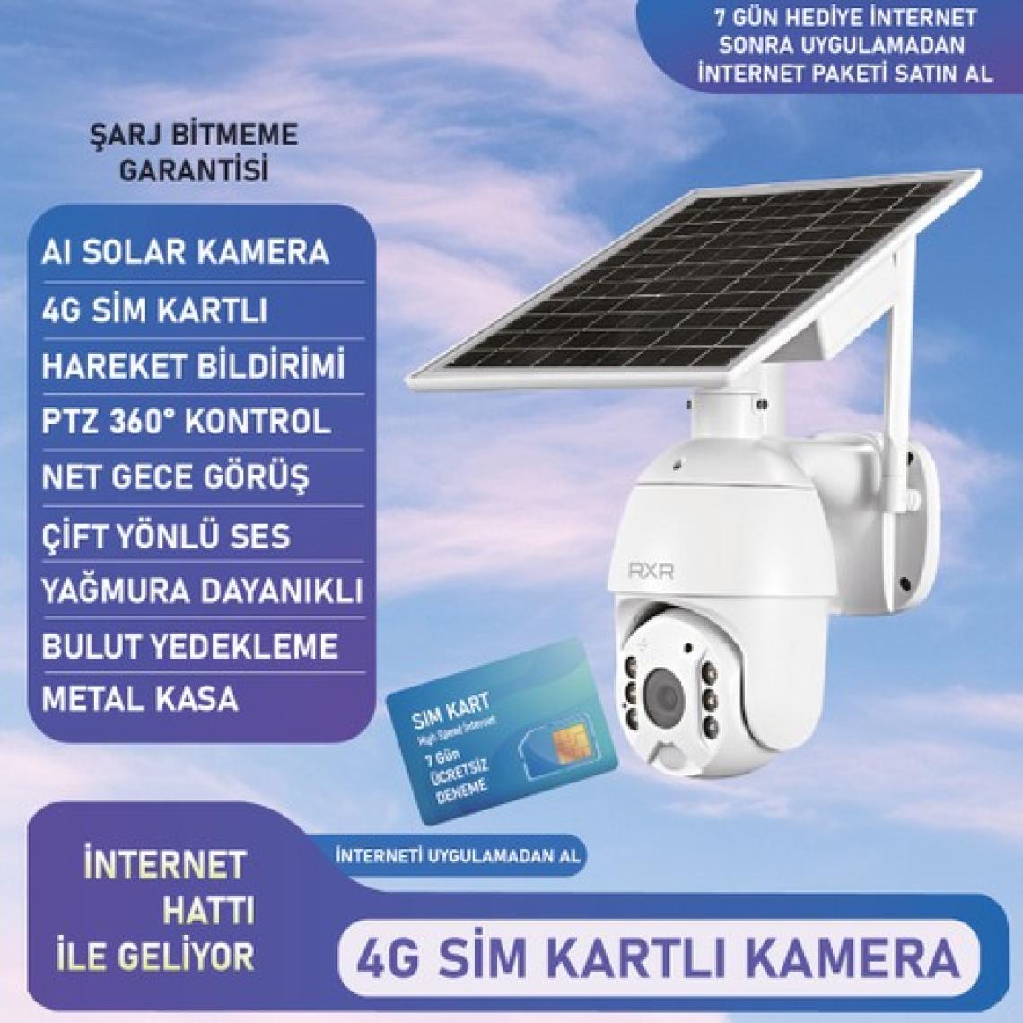RXR C16 4G Solar Full HD Sim Kartlı interneti içinde Sesli Alarmlı Metal Kasa Suya Dayanıklı