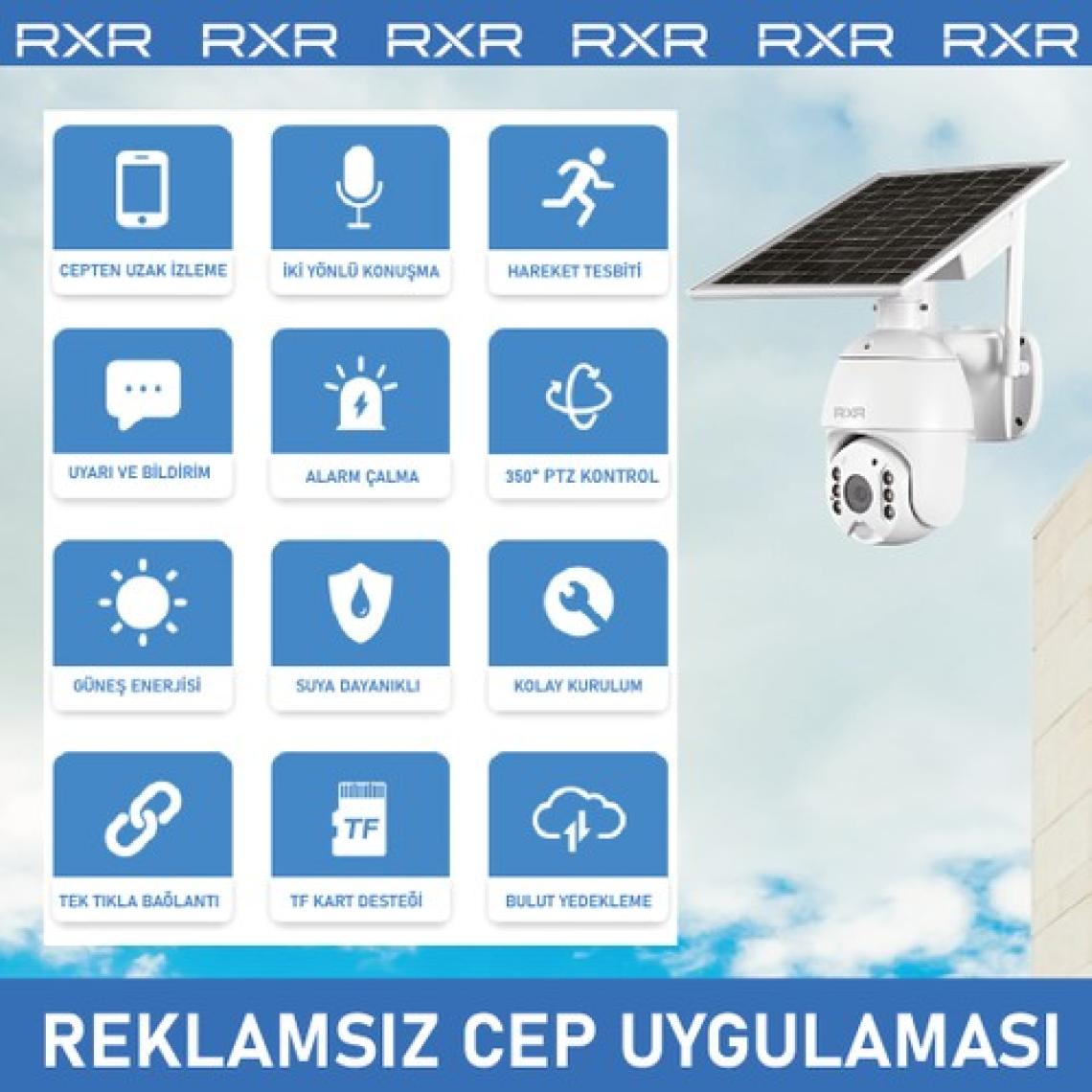 RXR C16 4G Solar Full HD Sim Kartlı interneti içinde Sesli Alarmlı Metal Kasa Suya Dayanıklı