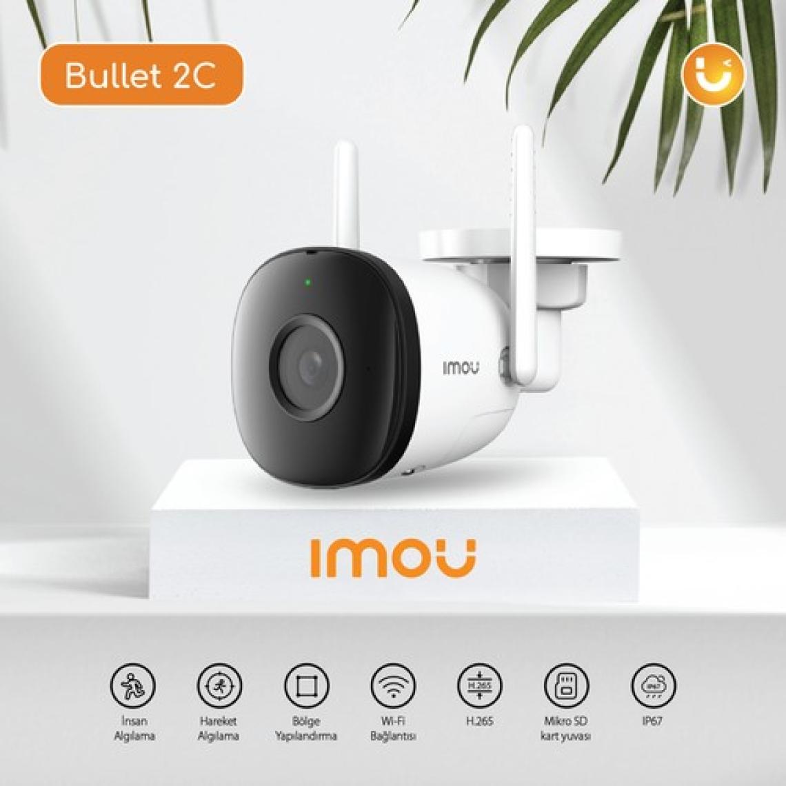 IMOU Bullet 2C Dış Ortam Akıllı WiFi Kamera/4 MP- Gece Görüşü-Hareket ve İnsan Algılama - IP67- SD Kart Desteği - ONVIF - Bulut Hizmeti (IPC-F42P)