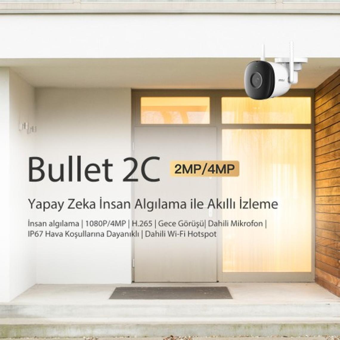 IMOU Bullet 2C Dış Ortam Akıllı WiFi Kamera/4 MP- Gece Görüşü-Hareket ve İnsan Algılama - IP67- SD Kart Desteği - ONVIF - Bulut Hizmeti (IPC-F42P)