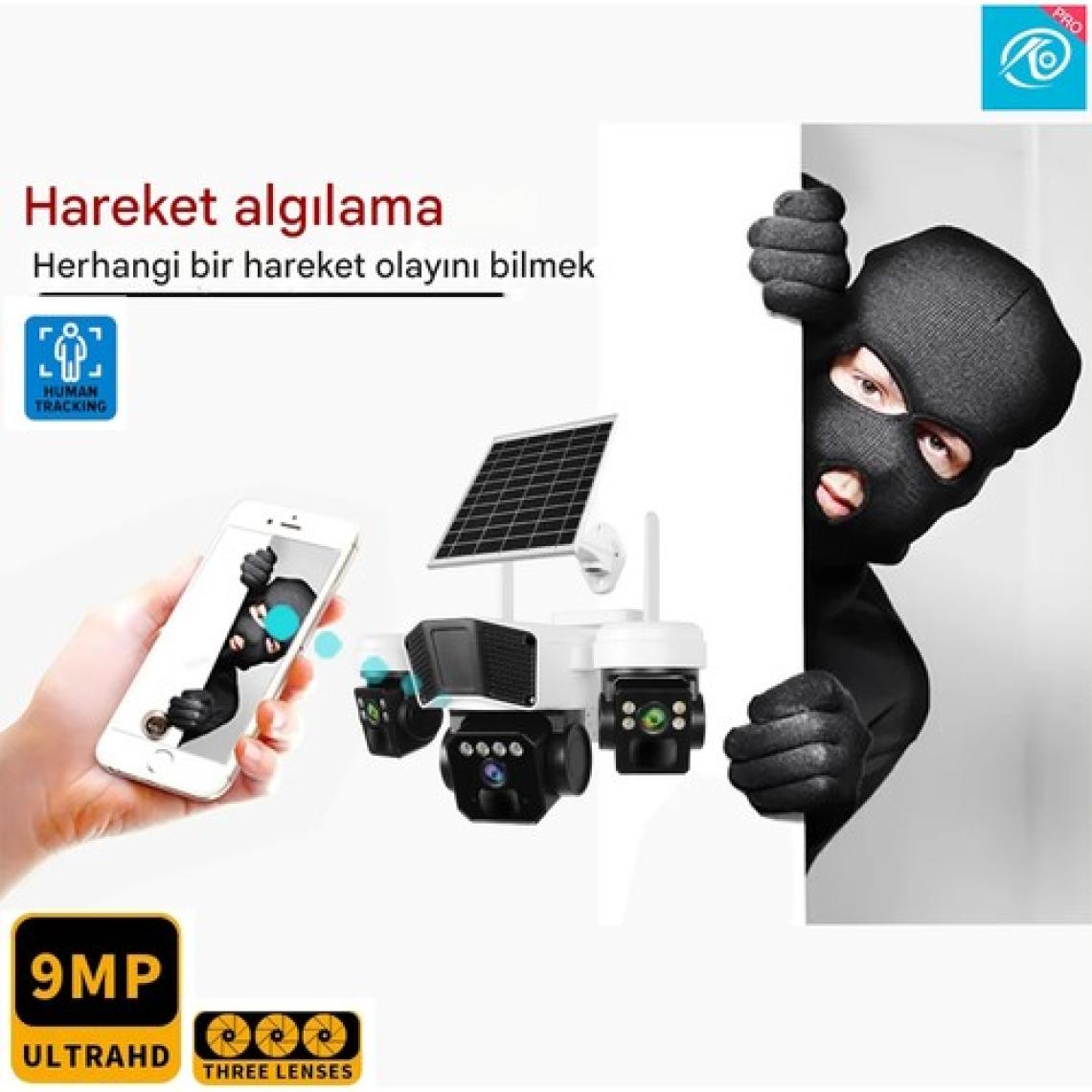 O-Kam 3936 256GB 9MP (3+3+3) Üç Kameralı UltraHD 4G Solar Akıllı Güvenlik Kamerası