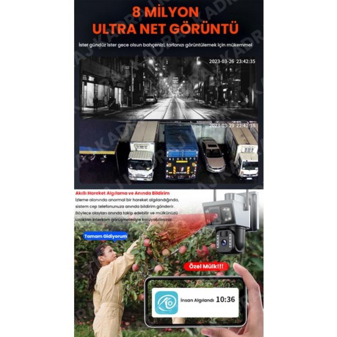 O-kam Sım Kartlı | Güneş Enerjili | 6mp | Hareket Algılama | Mobil Bildirim | Sesli Alarm | Gece Renkli | Insan Algılama | Solar Panelli  Güvenlik Kamerası