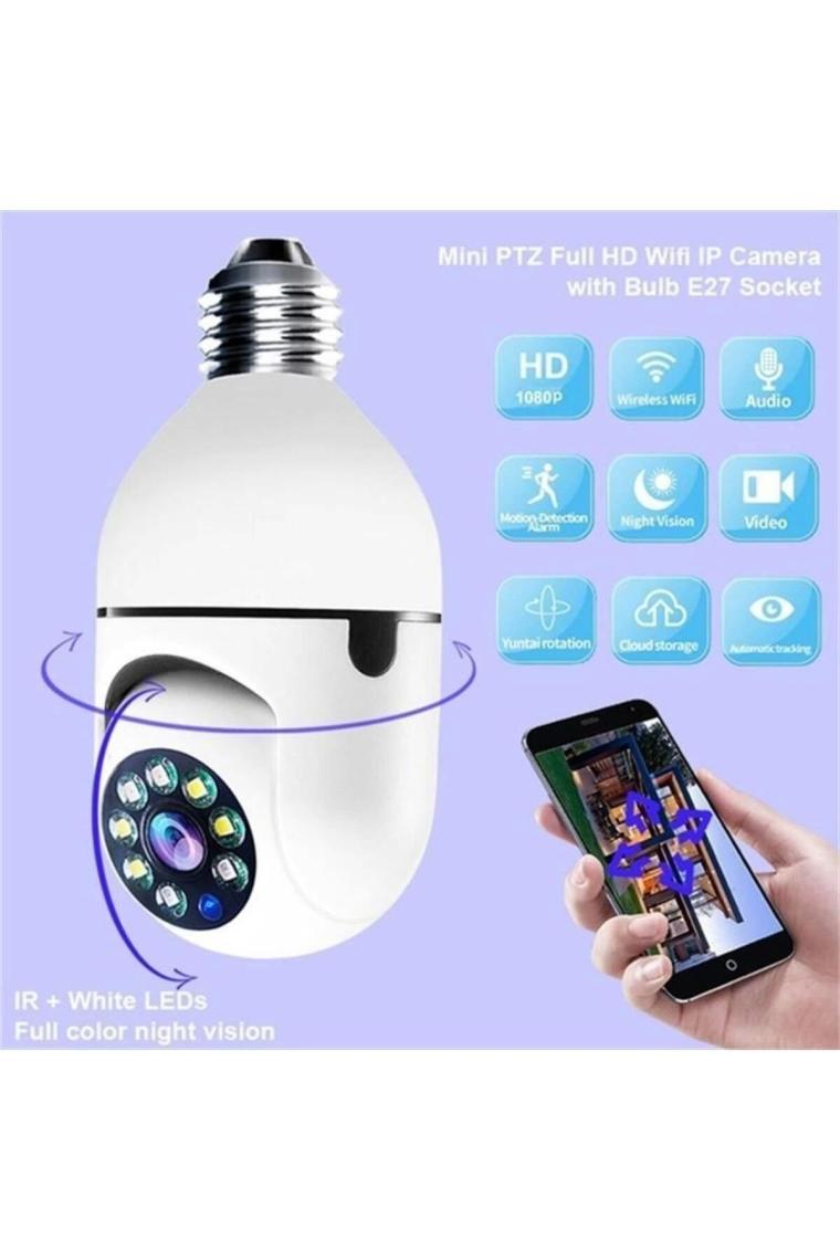 Mbois Wifi 360 Panoramik Ampul Kamera Güvenlik Kamerası Çift Wifi 360 Derece Gece Görüşlü