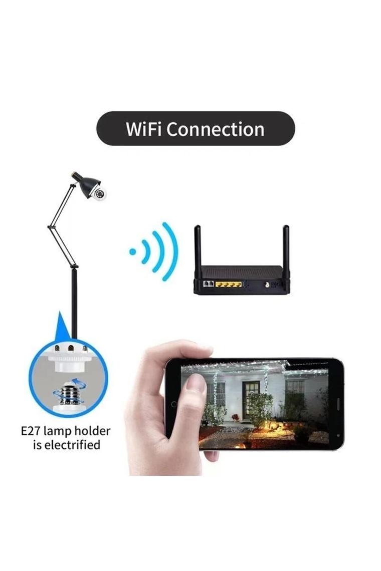Mbois Wifi 360 Panoramik Ampul Kamera Güvenlik Kamerası Çift Wifi 360 Derece Gece Görüşlü