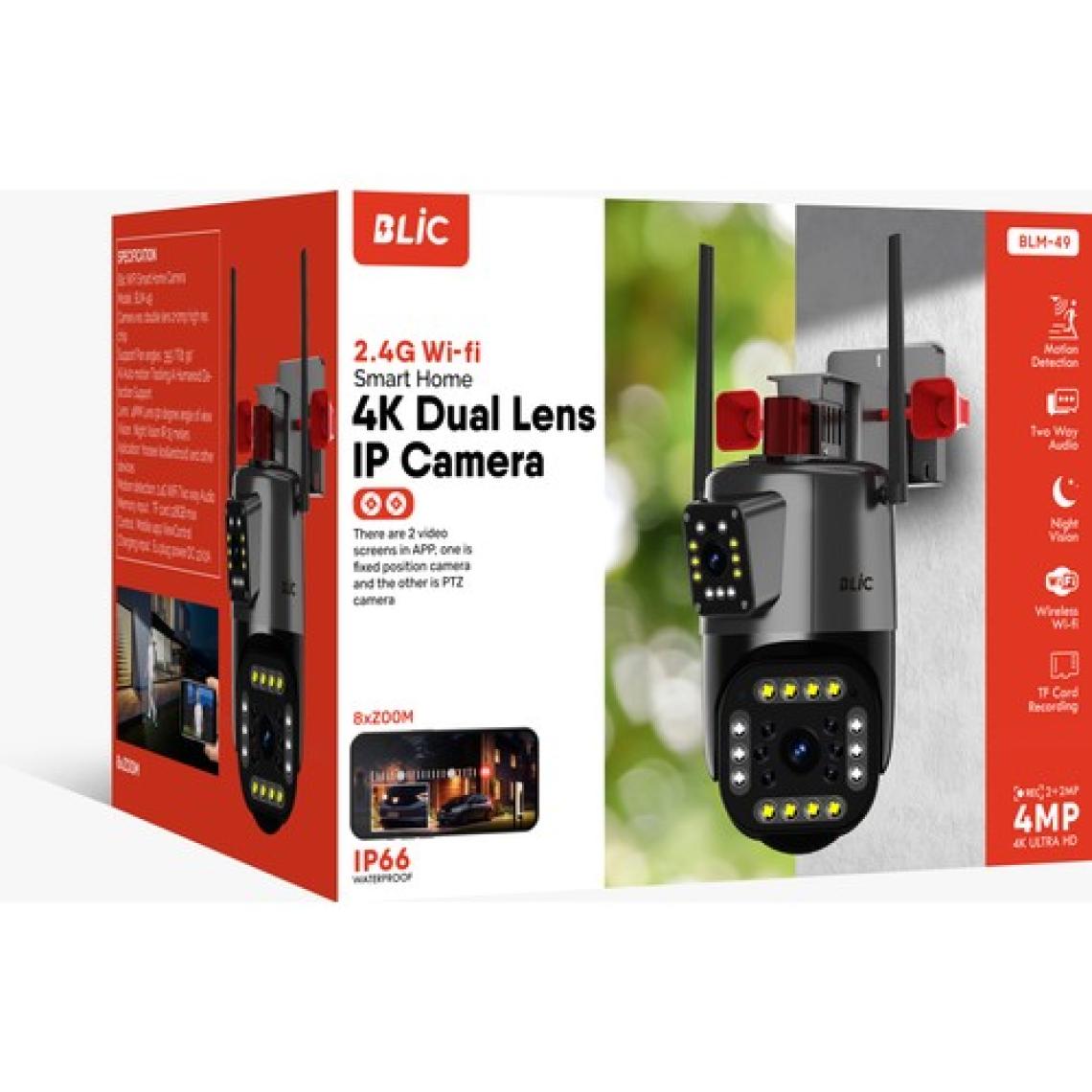 Sarftech BLM-49 2+2mp 4K Ultra Hd 8x Zoom Ip Kamera Wifi Özellikli Hareket Takipli Gece Sensörlü Kamera BLM-49