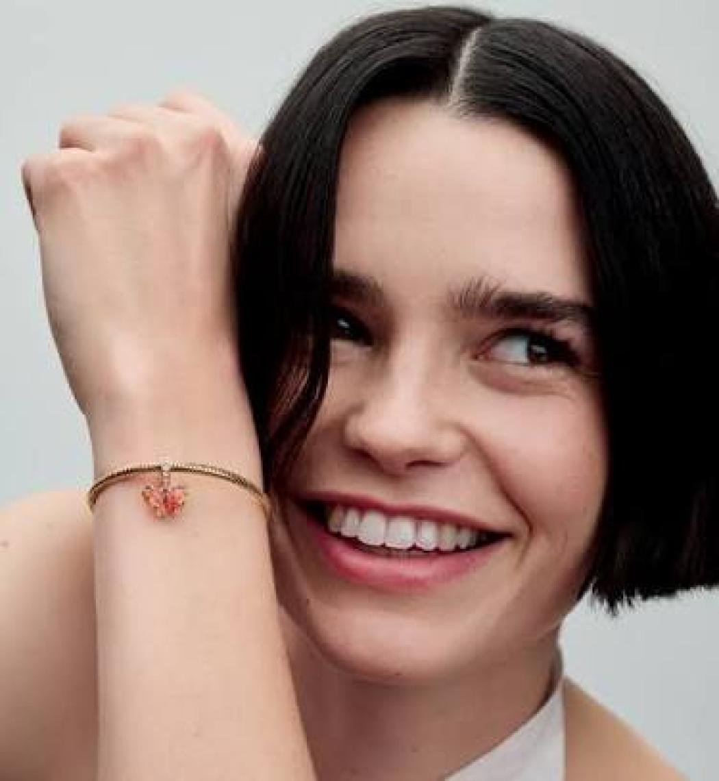 Hector Co Jewellery Tarz Pembe ve Sarı Murano Camı Kelebek Sallantılı Charm