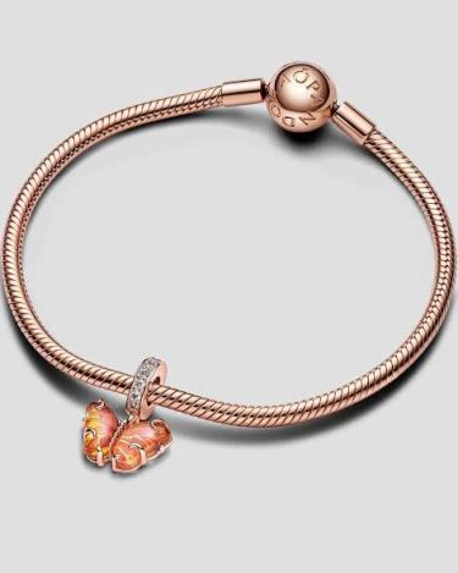 Hector Co Jewellery Tarz Pembe ve Sarı Murano Camı Kelebek Sallantılı Charm