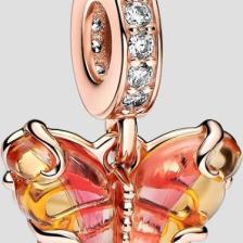 Hector Co Jewellery Tarz Pembe ve Sarı Murano Camı Kelebek Sallantılı Charm