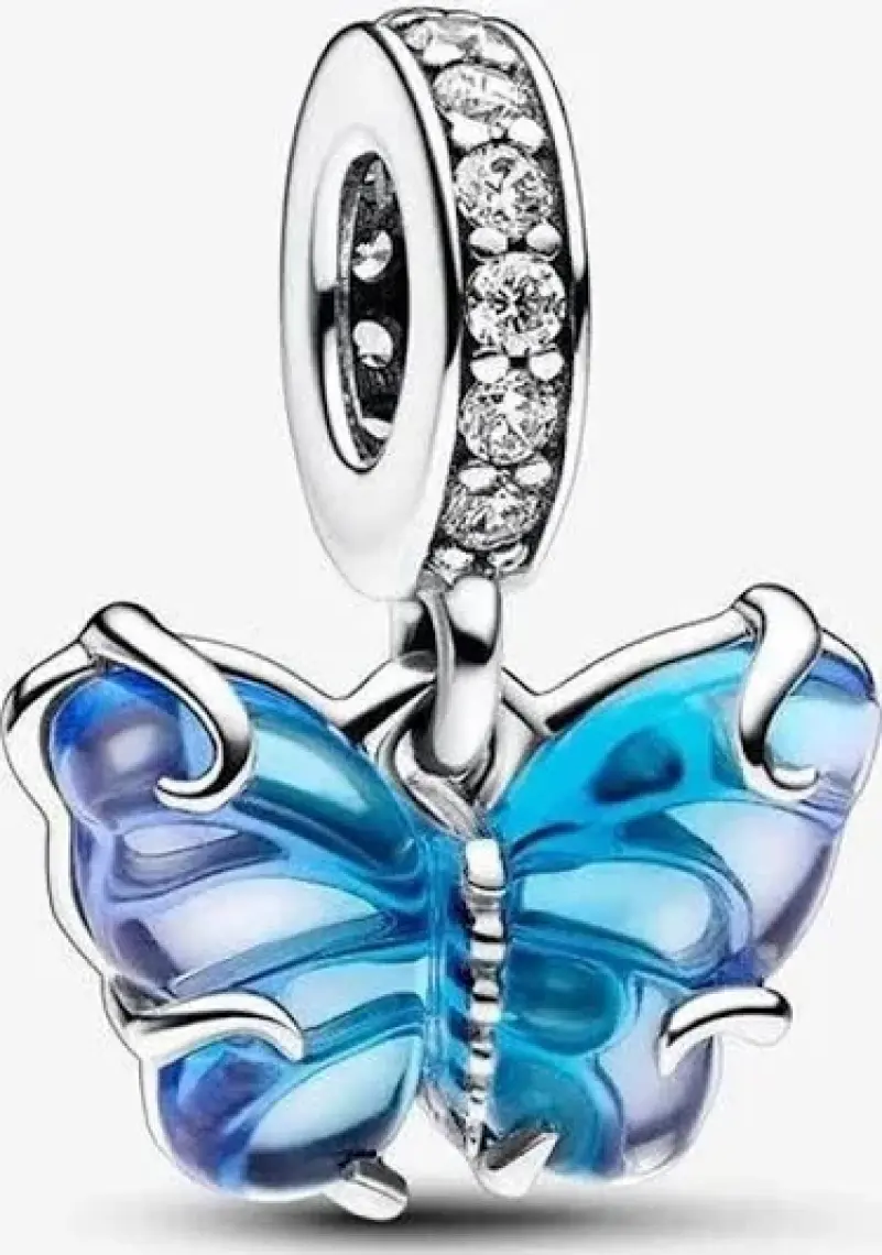 Pandora Mavi Murano Cam Kelebek Sallantılı Charm 925 Ayar Gümüş