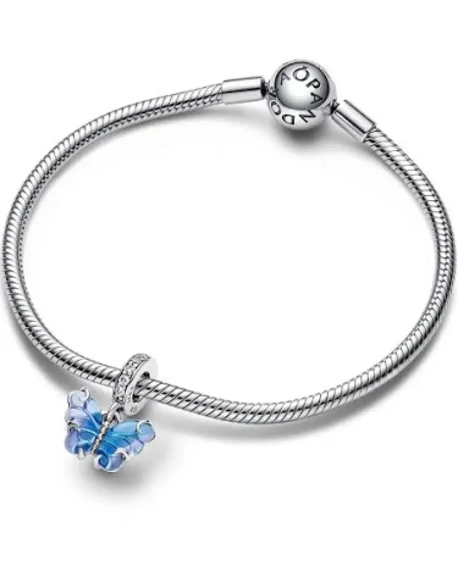 Pandora Mavi Murano Cam Kelebek Sallantılı Charm 925 Ayar Gümüş