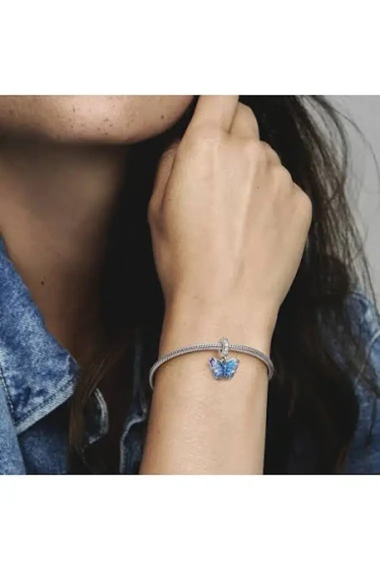 Pandora Mavi Murano Cam Kelebek Sallantılı Charm 925 Ayar Gümüş