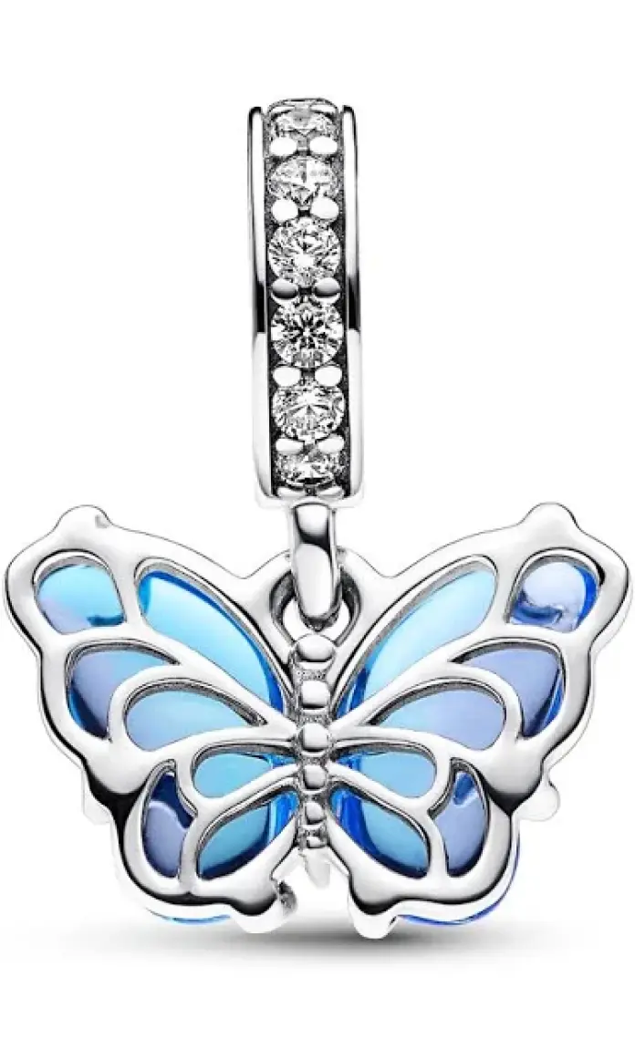 Pandora Mavi Murano Cam Kelebek Sallantılı Charm 925 Ayar Gümüş