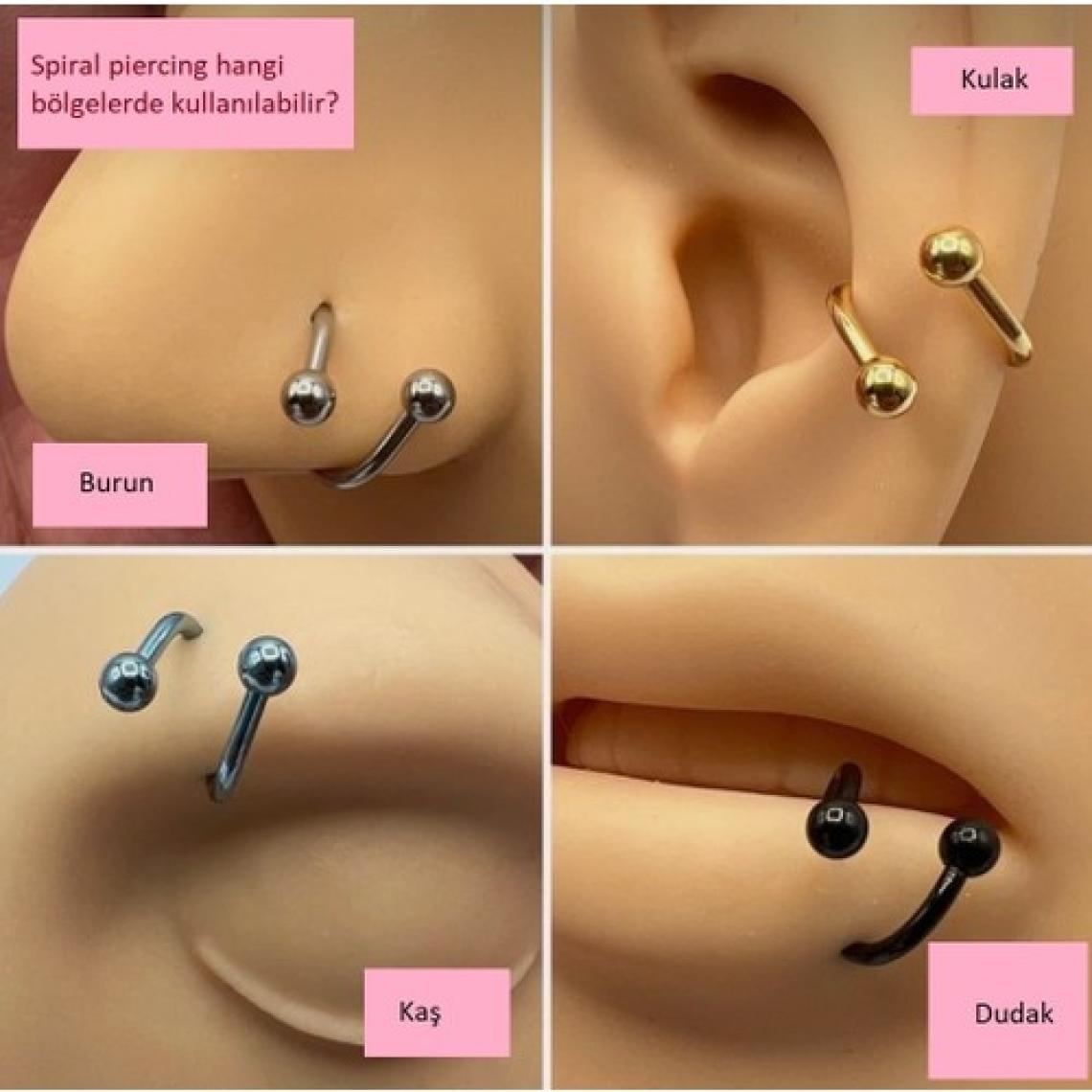 Heppii Silver Renk Cerrahi Çelik Spiral Piercing Kulak Dudak Burun Kaş Kıvrımlı Piercing