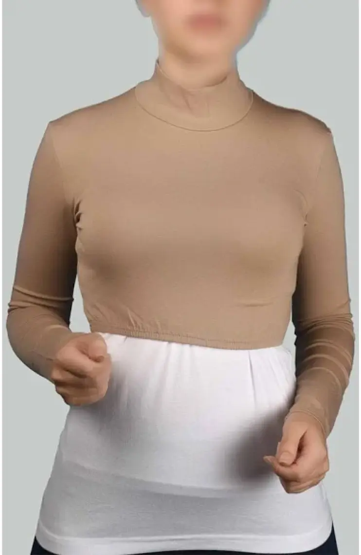 Altobeh Uzun Kol Balıkçı Yaka Boğazlı Likralı Penye Kadın Yarım Body - Koyu Bej
