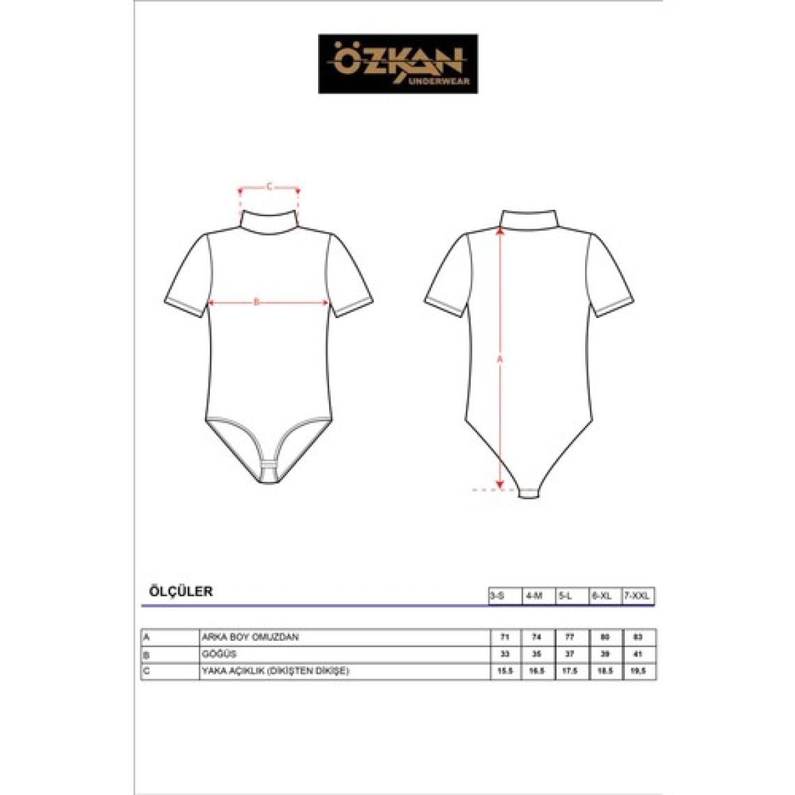 Özkan Underwear 0627 Kadın Pamuklu Likralı Penye Dik Yaka Kısa Kollu Kancalı Çıtçıtlı Body