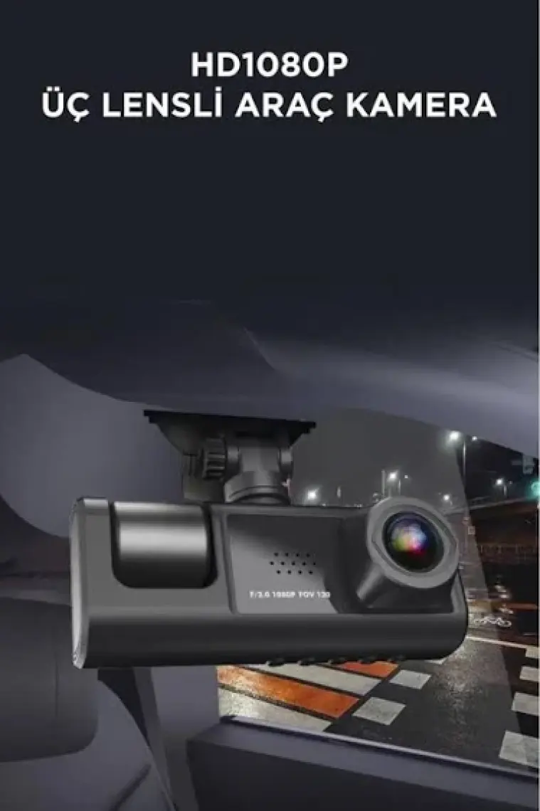 Torima Ta-01 Siyah 1080P Araç Içi 3 Kameralı LCD Ekranlı Gece Görüşlü , G-Sensör , Geri Görüş Kameralı Yol Kayıt Araç Kamerası