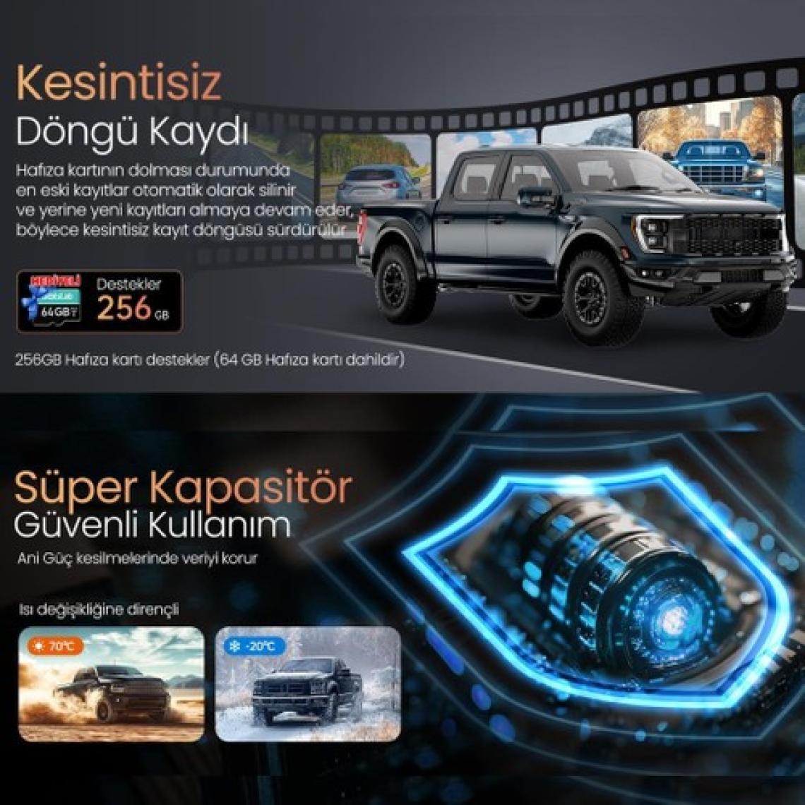 Botslab 360+ G980H Pro ADAS Ön Gerçek 4K UHD Arka 2K QHD 170° Geniş Açı Lens Gece Görüşü Gps+WiFi Araç İçi Kamera (64GB HAFIZA KARTI HEDİYELİ)