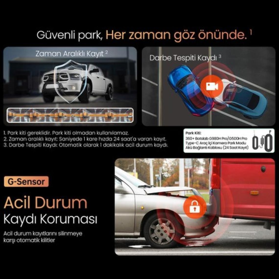 Botslab 360+ G980H Pro ADAS Ön Gerçek 4K UHD Arka 2K QHD 170° Geniş Açı Lens Gece Görüşü Gps+WiFi Araç İçi Kamera (64GB HAFIZA KARTI HEDİYELİ)