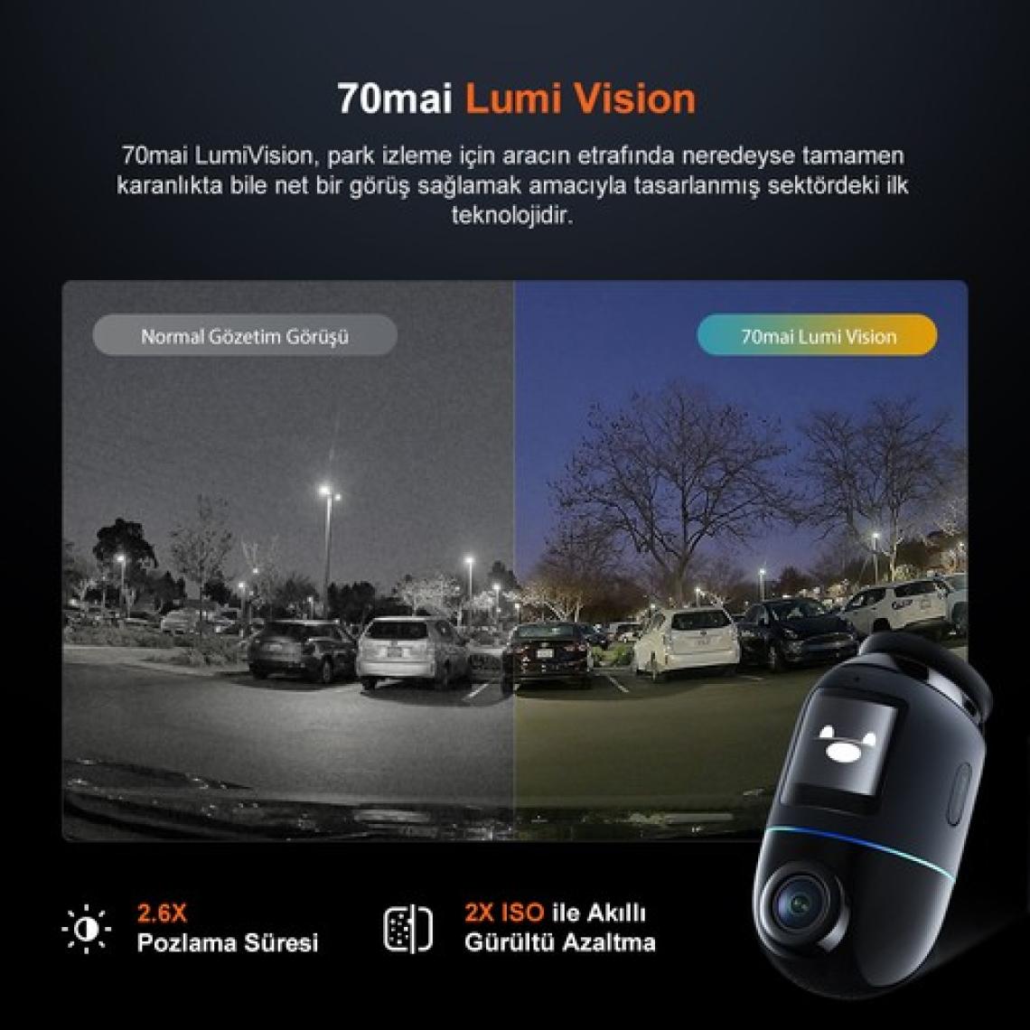 70MAI Geliştirilmiş Dash Cam Omni X800 Ultra Hd 4K Çözünürlük, 360° Dönebilen Araç Kamerası, Çift 4K Ön Araç Kamerası ve 128 GB Sd Kart, Süper Algılamalı Adas, Aı Hareket Algılama 2.0 Sürümü Siyah
