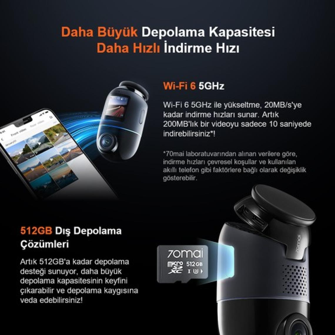 70MAI Geliştirilmiş Dash Cam Omni X800 Ultra Hd 4K Çözünürlük, 360° Dönebilen Araç Kamerası, Çift 4K Ön Araç Kamerası ve 128 GB Sd Kart, Süper Algılamalı Adas, Aı Hareket Algılama 2.0 Sürümü Siyah