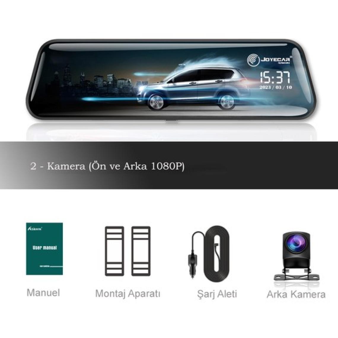 Joyecar 10 Inç Dikiz Aynası, Araç Içi Kamera IPS Dokunmatik Ekran Dual Lens Full Hd