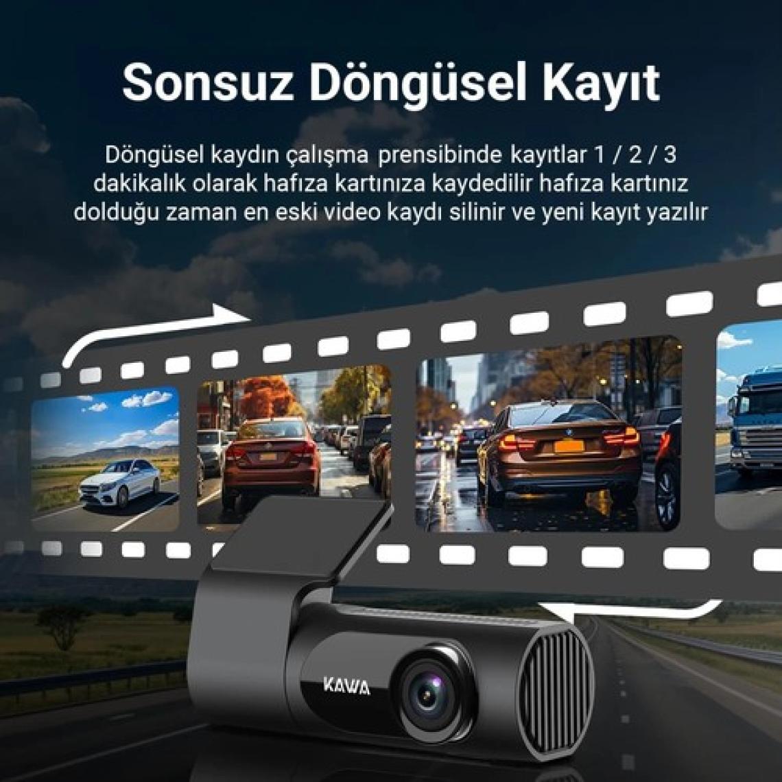 Kawa D6 3K 1620P 145° Geniş Açı Lens DSI-2 Gece Görüşlü G-Sensörlü WDR WiFi Araç Kamerası