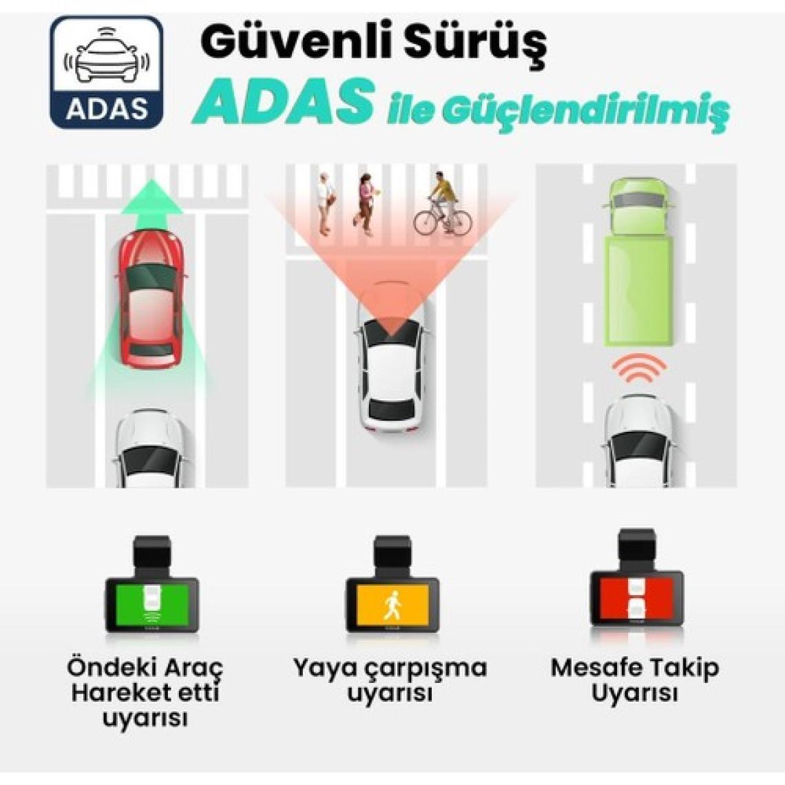 360 Botslab G500H Pro ADAS Ön 3K QHD -Arka 1080P FHD 150° Açı WiFi+GPS Gece Görüşlü Araç İçi Kamera