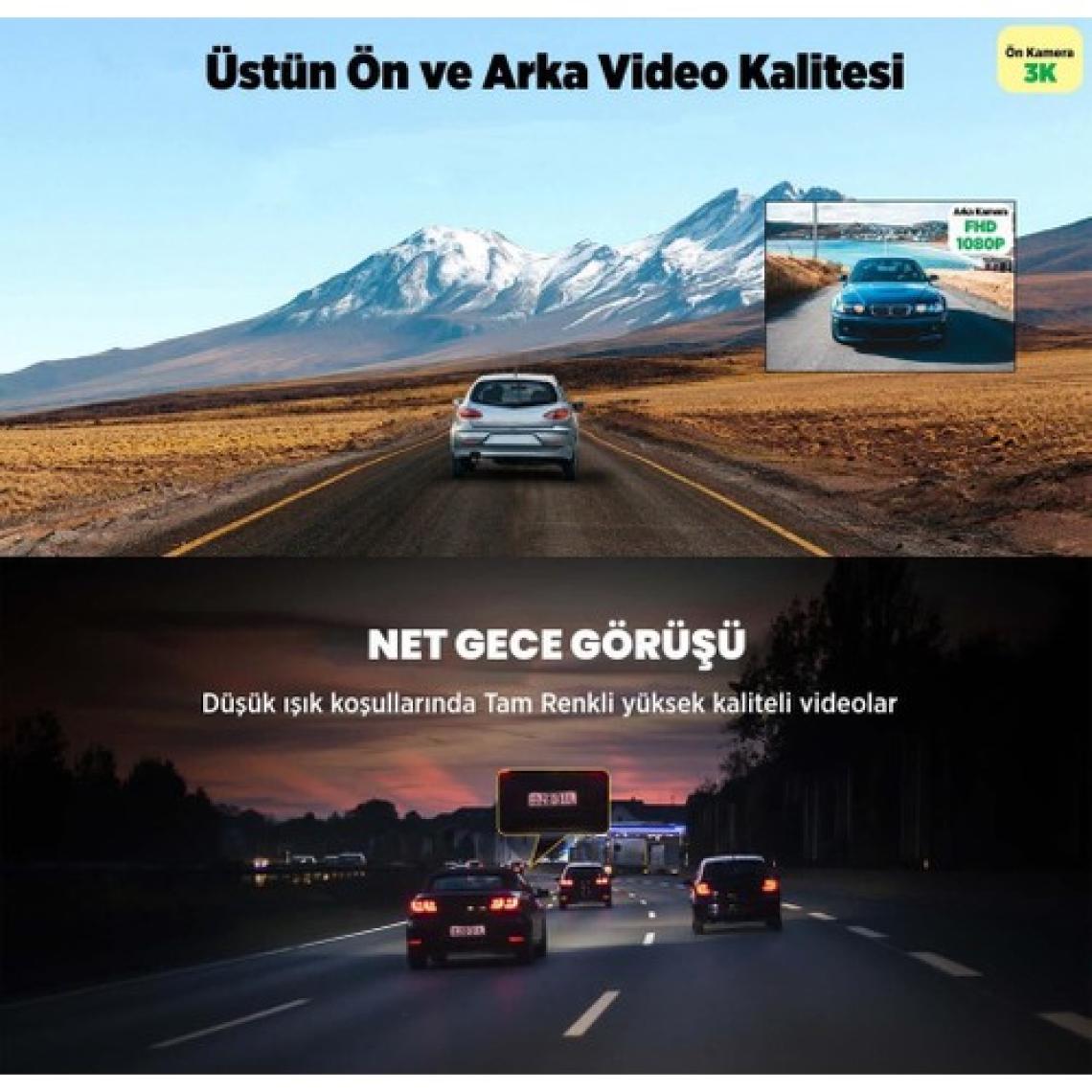 360 Botslab G500H Pro ADAS Ön 3K QHD -Arka 1080P FHD 150° Açı WiFi+GPS Gece Görüşlü Araç İçi Kamera