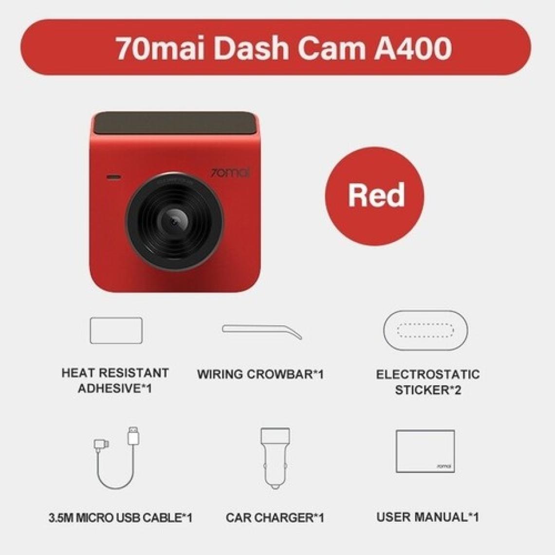 70MAI A400 Dashcam 1440P Quad Hd 2k 145° Açılı Gece Görüşlü Araç Kamerası Kırmızı
