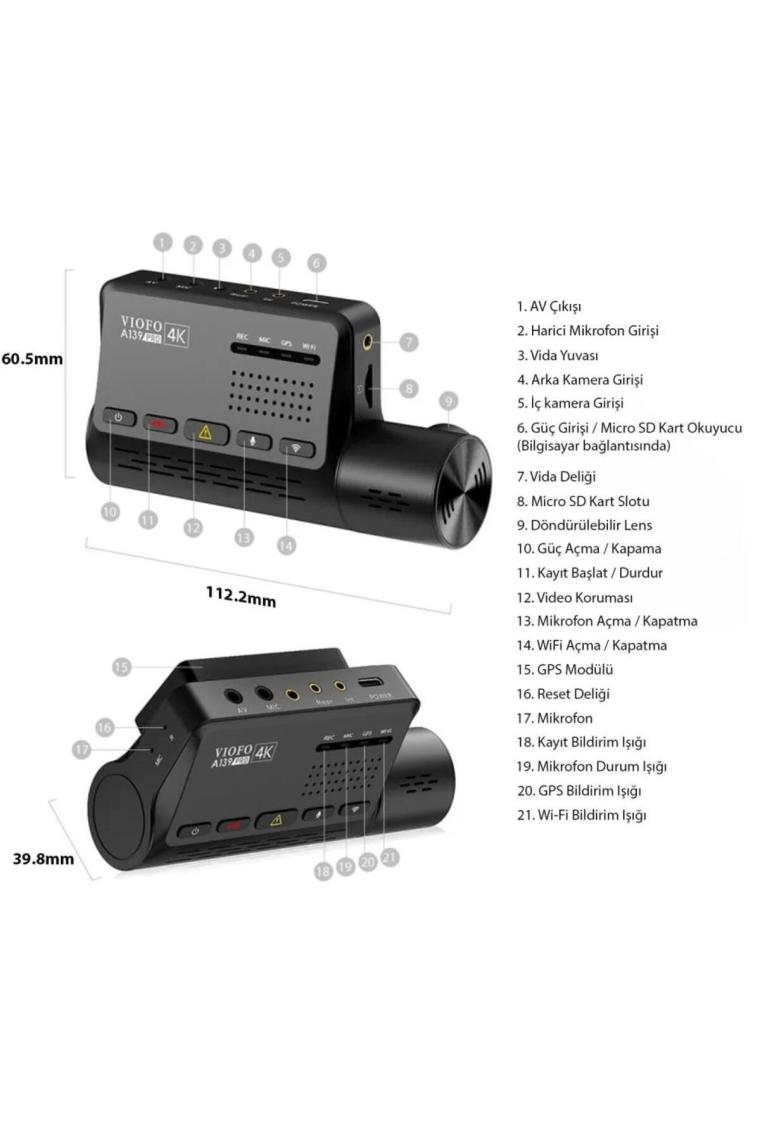 Viofo A139 Pro 3 Kameralı Ön-Arka-Iç 4K Hdr 5ghz Wifi Gps'li Araç Kamerası