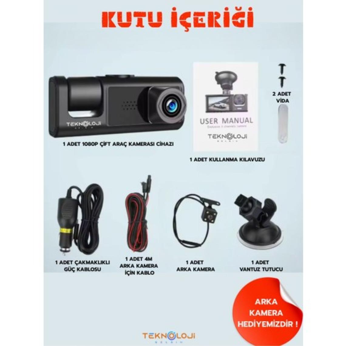 1080P Dash Cam Full Hd Araç Içi Kamera Ön Arka ve Iç Kayıt 3 Kamera Gece Görüşlü G Sensör Geniş Açı