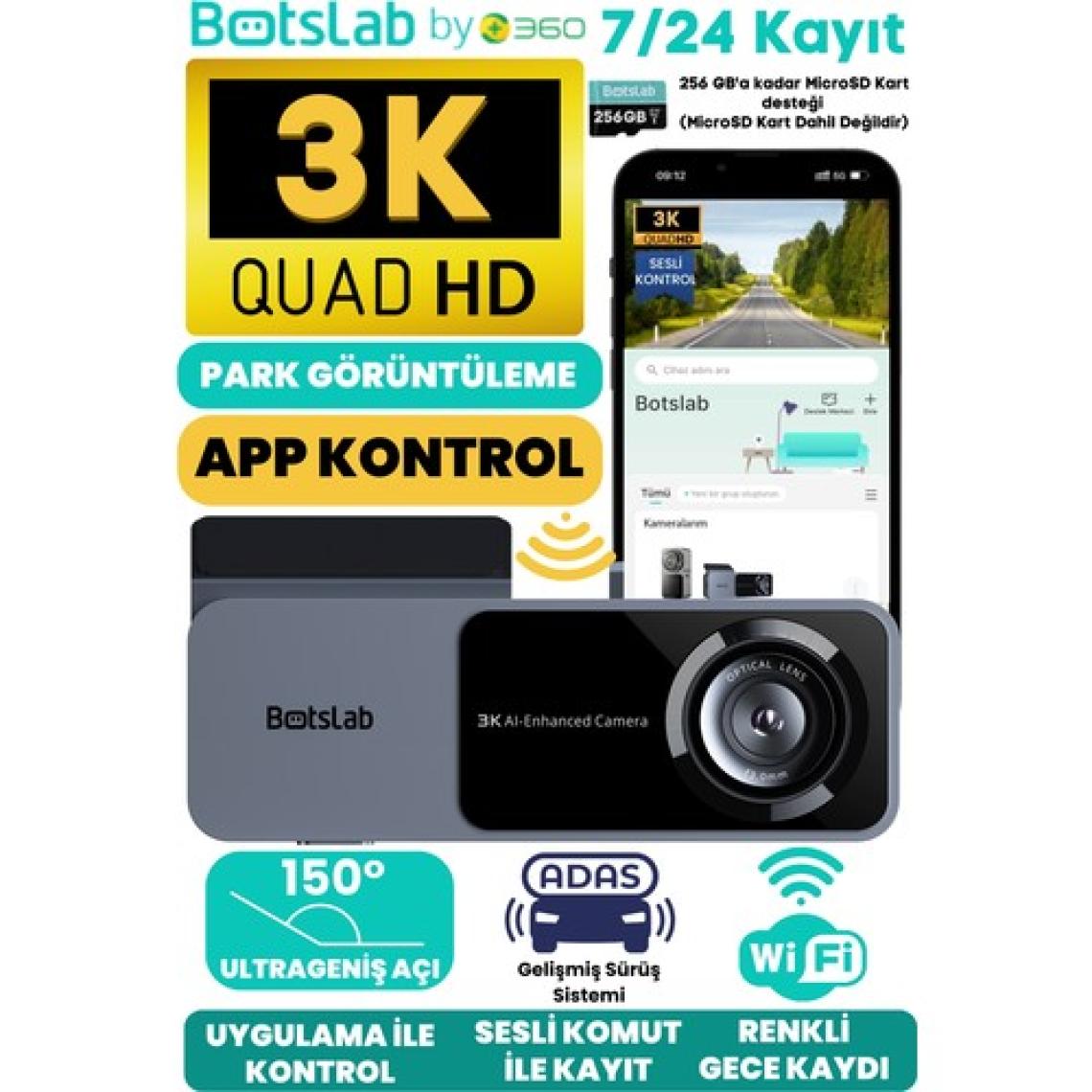 Botslab Hk50 Wi-fi 1620p 150° Ultra Geniş Açı Gece Görüşlü Akıllı Araç Içi kamera (2024)