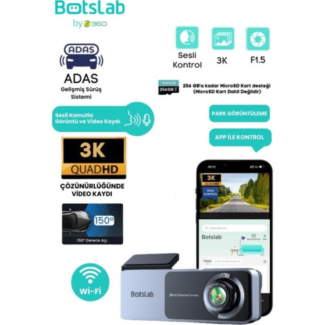 Botslab Hk50 Wi-fi 1620p 150° Ultra Geniş Açı Gece Görüşlü Akıllı Araç Içi kamera (2024)