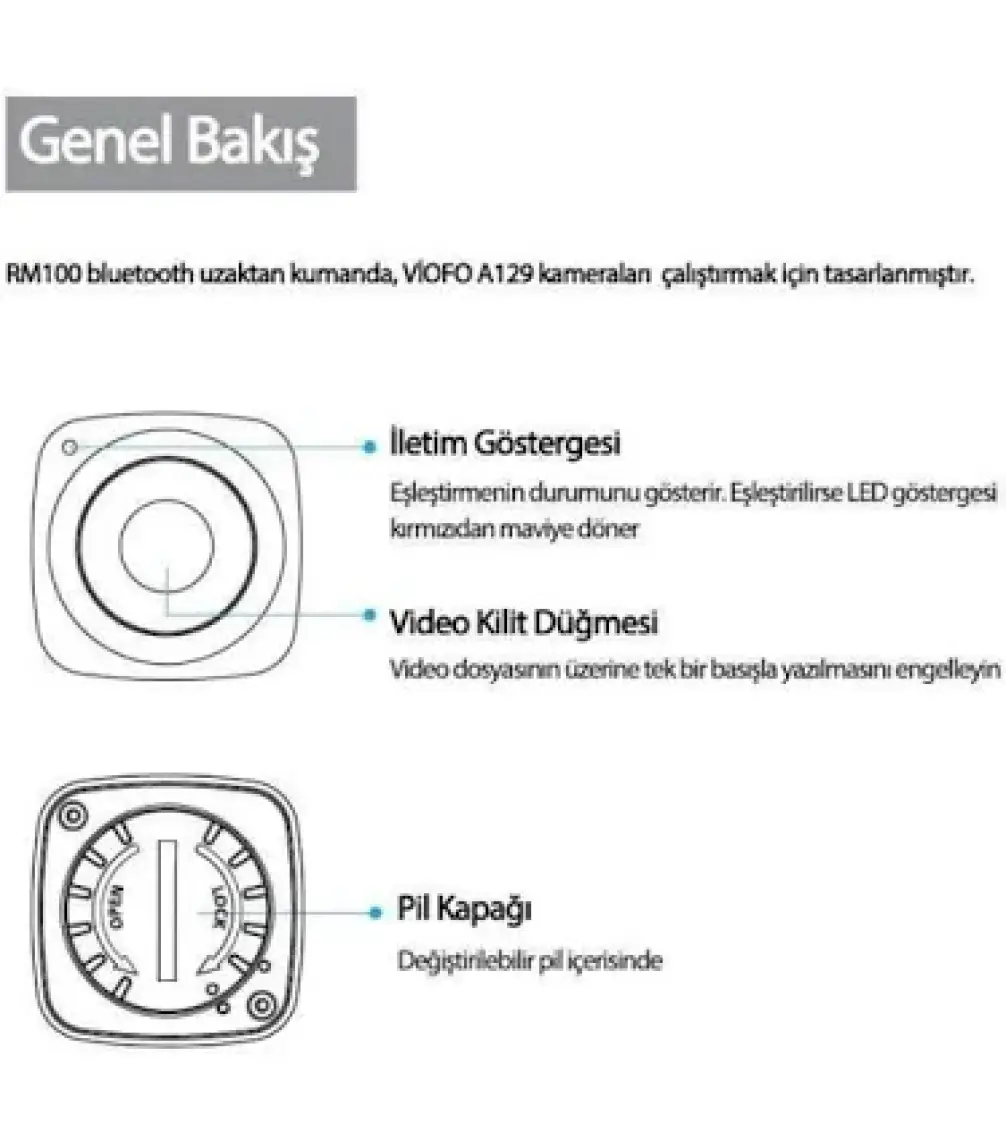 Viofo A119 / A129 / A229 / A139 / WM1 / T130 Serileri için Bluetooth Uzaktan Kumanda