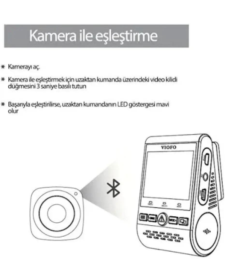 Viofo A119 / A129 / A229 / A139 / WM1 / T130 Serileri için Bluetooth Uzaktan Kumanda