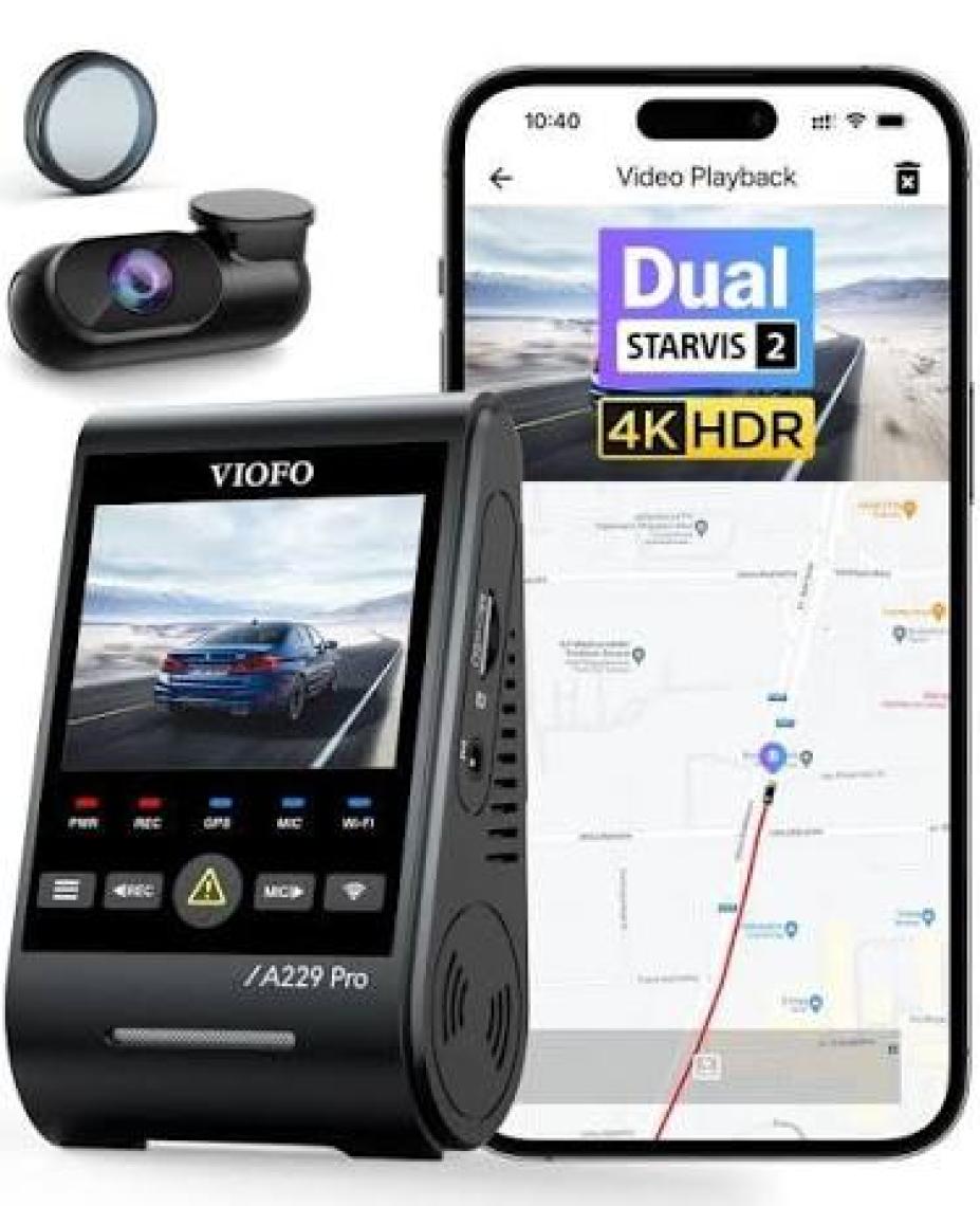 Viofo A229 Pro 2 Kameralı Ön+Arka 4k+2k Hdr Sony Starvis 2 Sensörlü Wi-Fi Gps'li Araç Kamerası
