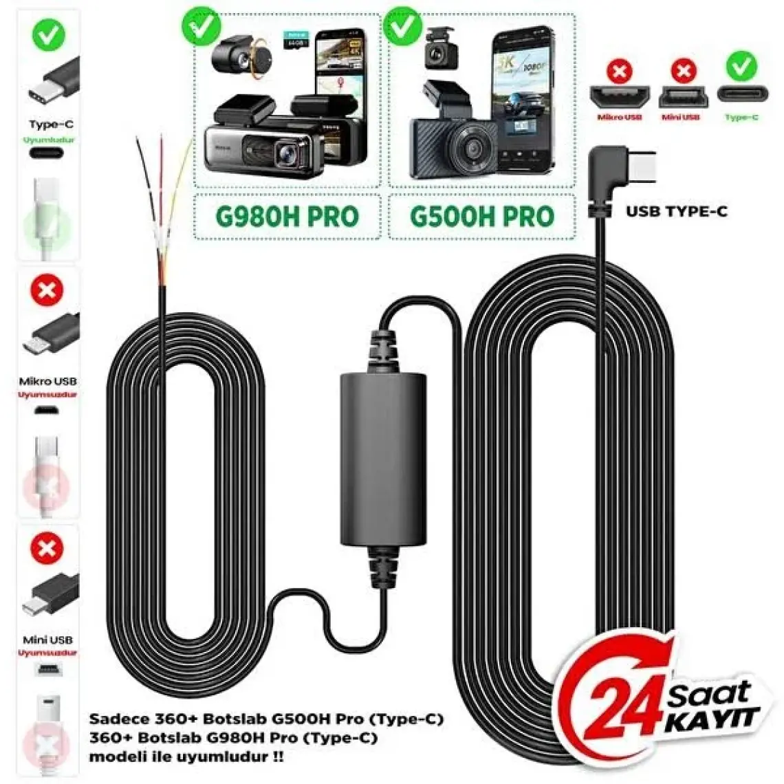 Botslab 360+ Botslab Gen1 (Type-C) Park Modu Akü Bağlantı Kablo Kiti