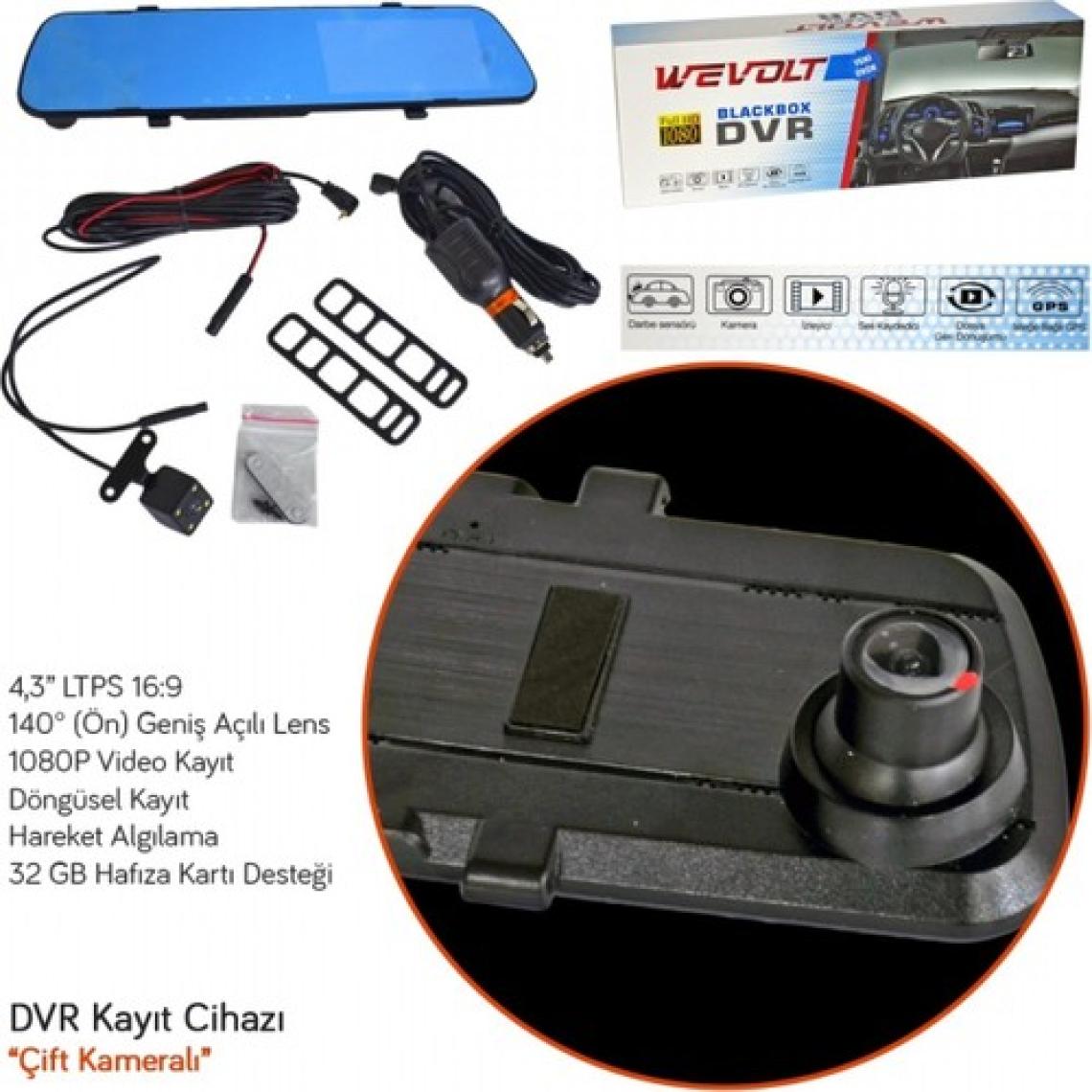Nyf Wevolt Dvr Kayıt Cihazı 4,3 Inç Dikiz Ayna Ekranlı Çift Kameralı