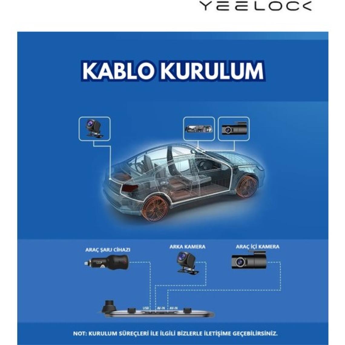 Yeelock 10 Inch Dikiz Aynası Araç Kamerası Tam Ekran Dokunmatik 1080P Ekranlı 3 Kameralı