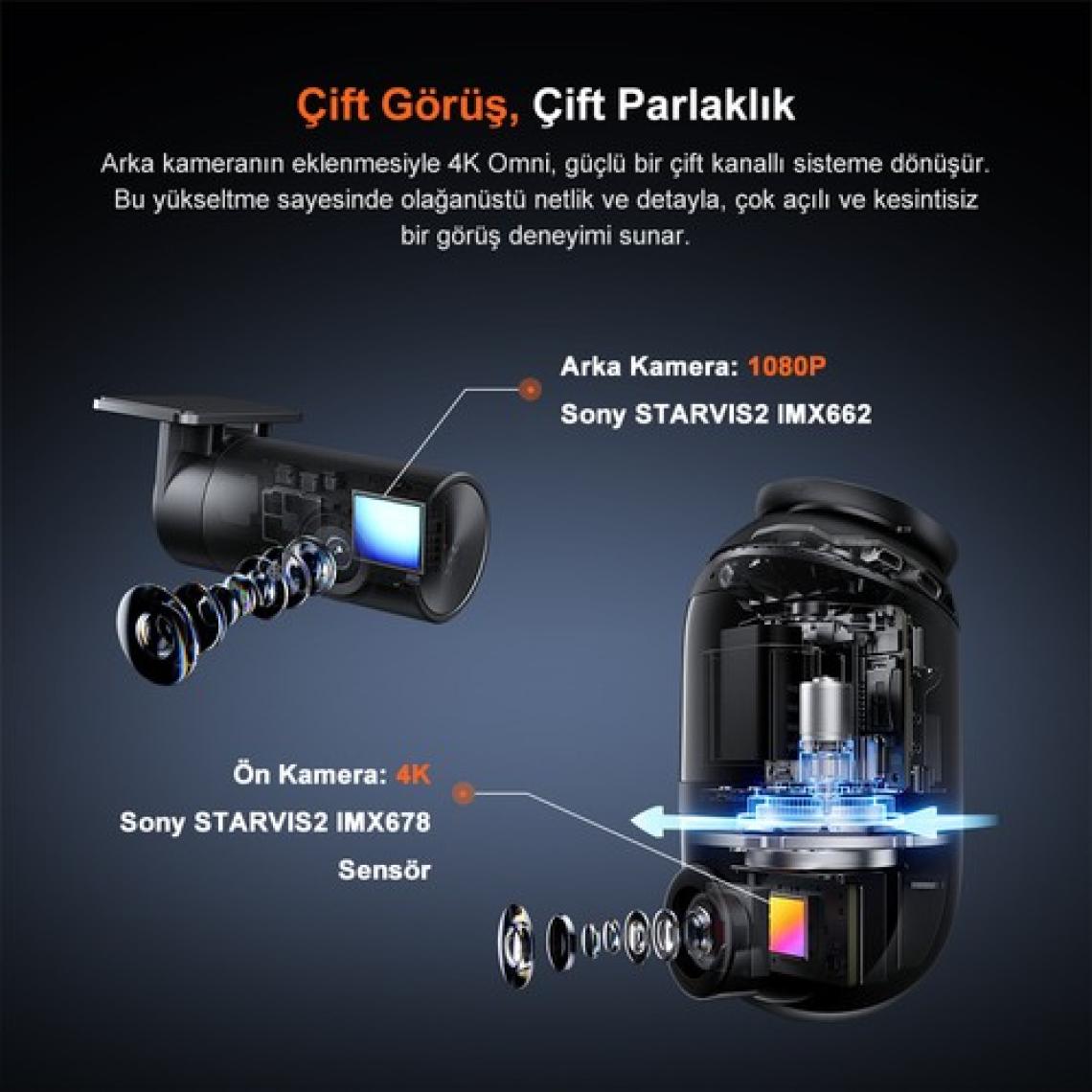 70MAI Dash Cam Omni X800-2 Ultra Hd 4K Çözünürlük Araç Kamerası , 360° Dönebilen 4K Araç Kamerası,çift 4K Ön ve Arka Kamera RC14 ve 128 GB Sd Kart,süper Algılama Adas,aı Hareket Algılama 2.0 Kırmızı