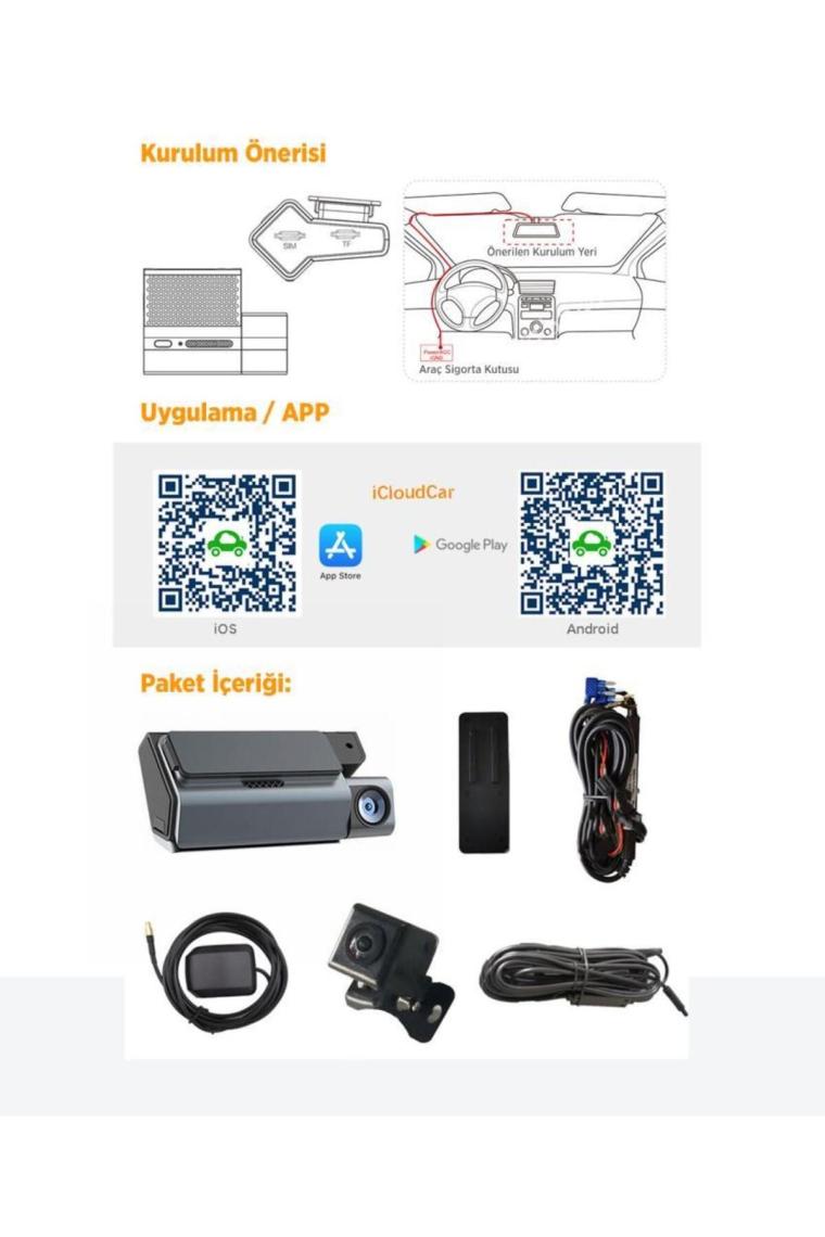 Groove G4D 4g Lte 4K UHD Ön+Arka Araç Içi Kamera Sim Kart Destekli Uzaktan Erişim Canlı Video |WIFI|GPS|160° Geniş Açı|g-Sensor|çift Yönlü Konuşma|