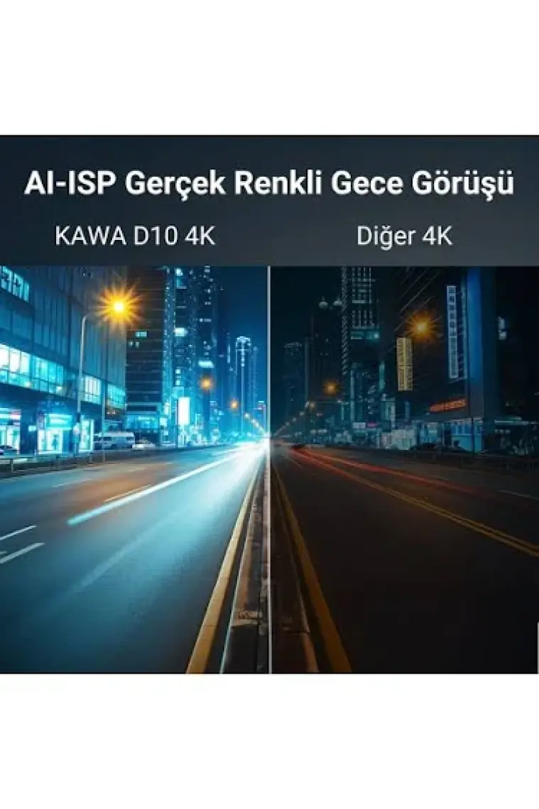 Kawa D10 Çift Kameralı 4K+1080P Sony Starvıs Sensörlü Yapay Zeka Destekli Wi-Fi ve Gps'li Araç Kamerası
