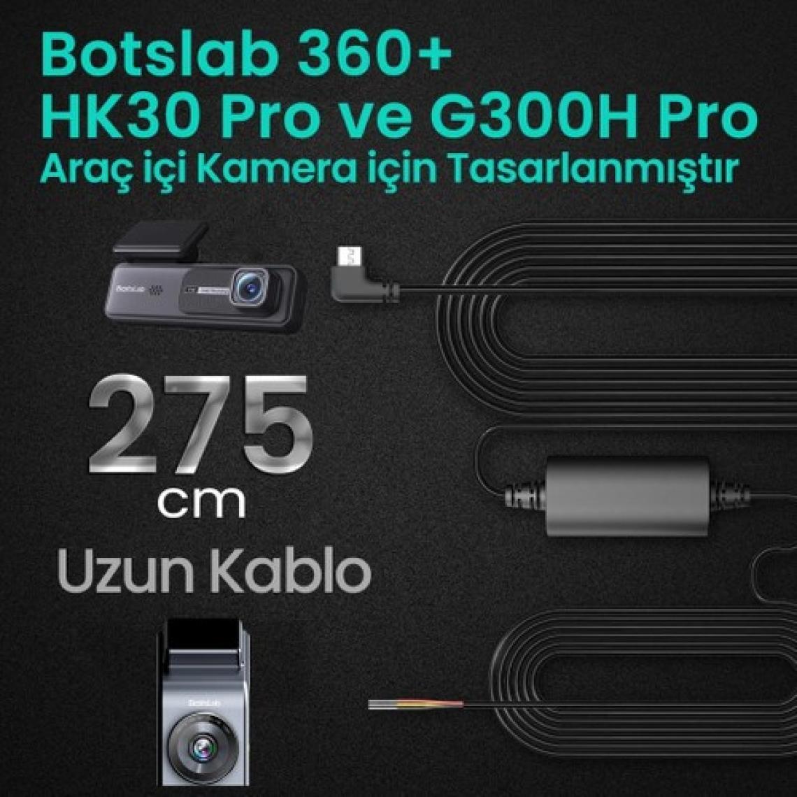 360 Botslab G300H Pro/HK30 Pro Araç İçi Kamera 24 Saat Park Modu Kiti Akü Bağlantı Kablosu (Micro Usb)