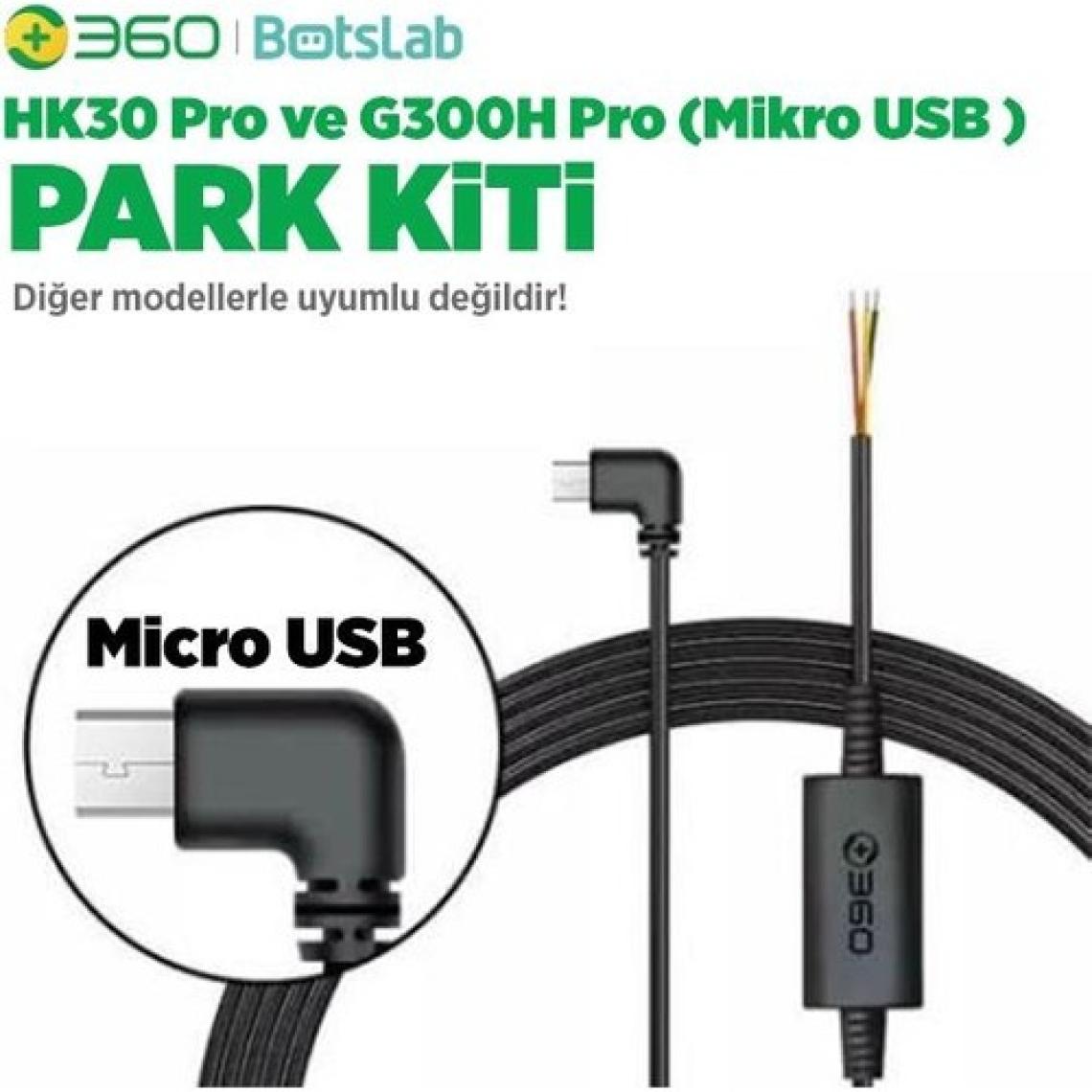 360 Botslab G300H Pro/HK30 Pro Araç İçi Kamera 24 Saat Park Modu Kiti Akü Bağlantı Kablosu (Micro Usb)
