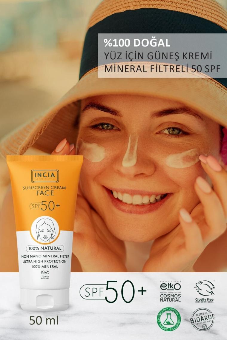 %100 Doğal Yüz Güneş Kremi Leke Karşıtı Mineral Filtreli Yüksek Koruma SPF50 UVA UVB 50 ml