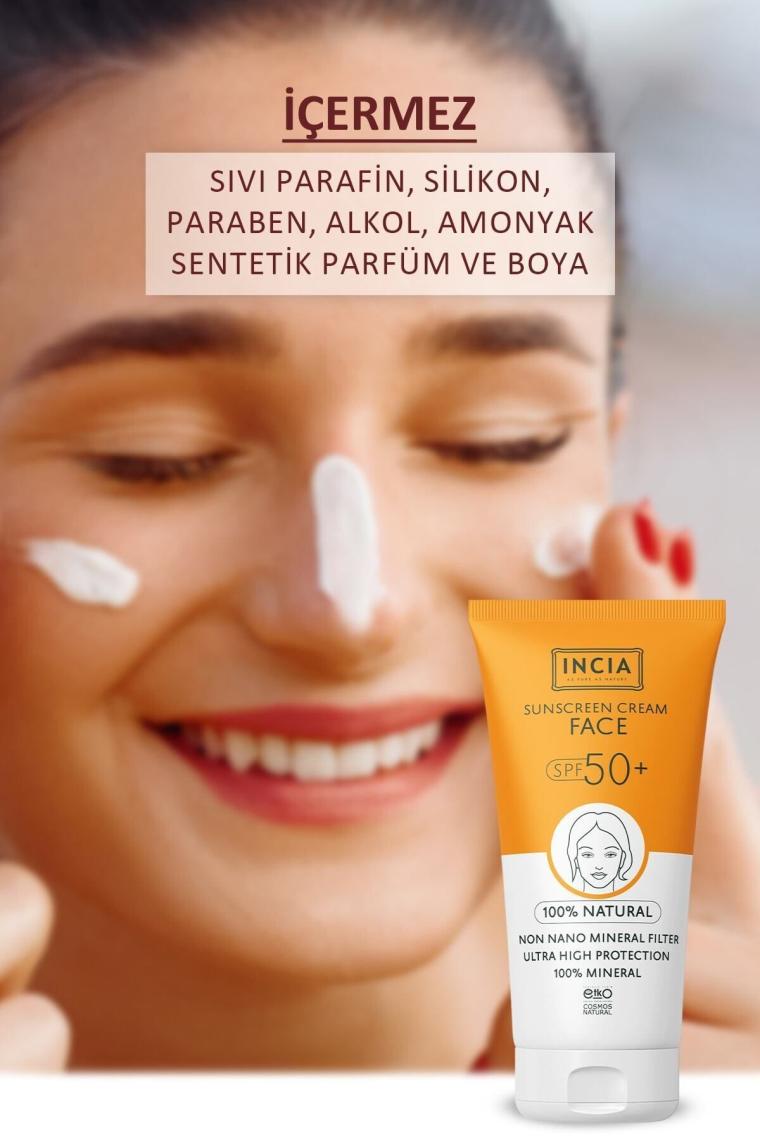 %100 Doğal Yüz Güneş Kremi Leke Karşıtı Mineral Filtreli Yüksek Koruma SPF50 UVA UVB 50 ml