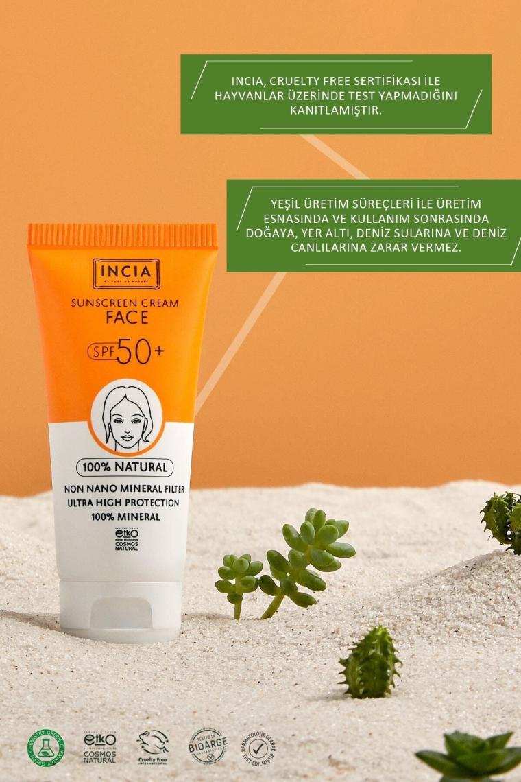 %100 Doğal Yüz Güneş Kremi Leke Karşıtı Mineral Filtreli Yüksek Koruma SPF50 UVA UVB 50 ml