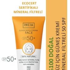 %100 Doğal Yüz Güneş Kremi Leke Karşıtı Mineral Filtreli Yüksek Koruma SPF50 UVA UVB 50 ml