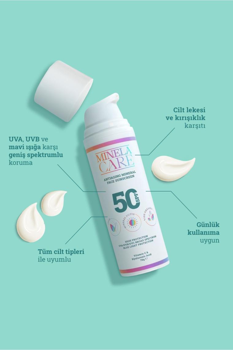Leke Ve Yaşlanma Karşıtı Vitamin C Organik Mineral Filtreli Yüz Güneş Kremi Spf 50 70gr